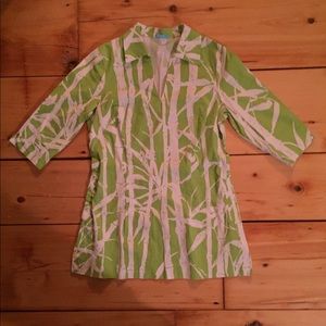 J. McLaughlin Lime Green Bamboo Print Shirt