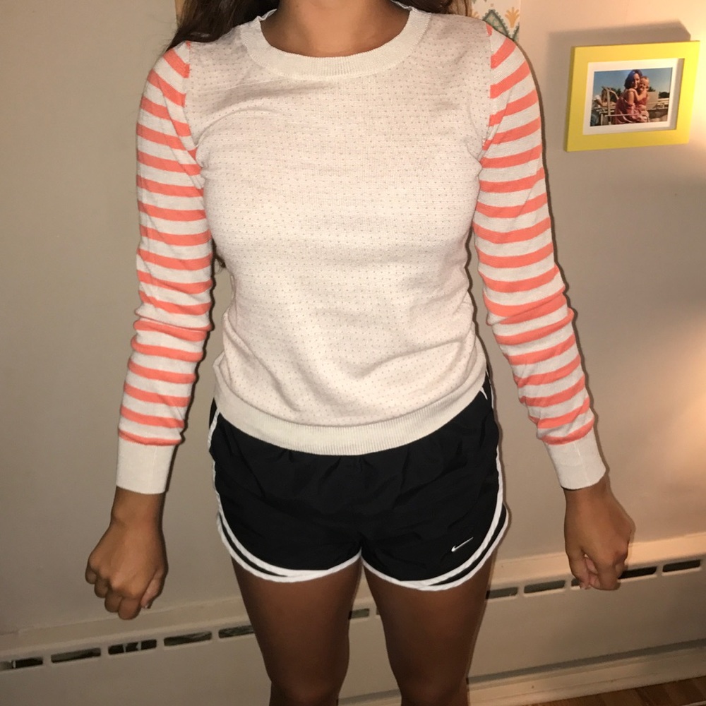 Long sleeve orange polka dot shirt with stripes