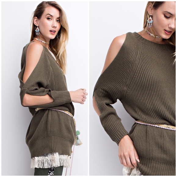 Olive Cold Shoulder Sweater - Picture 3 of 3