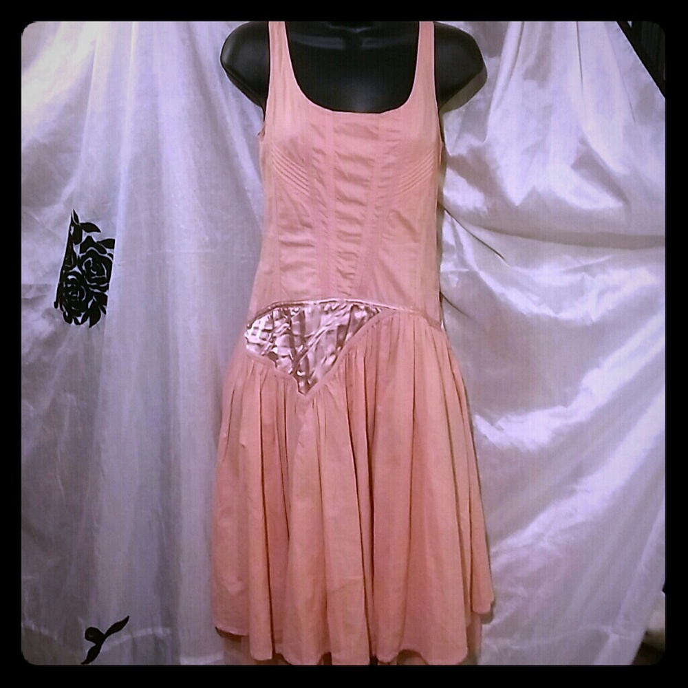 Peach color Tulle Midi Mock bust corset tea dress