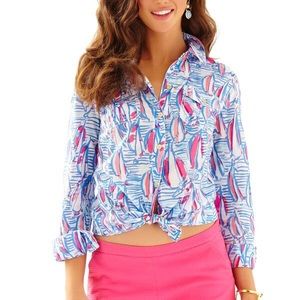 Lilly Pulitzer Cruiser Shirt in Red, Right, Return