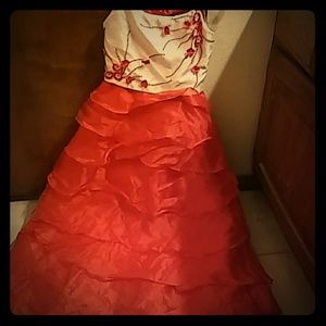 A red and white long dress