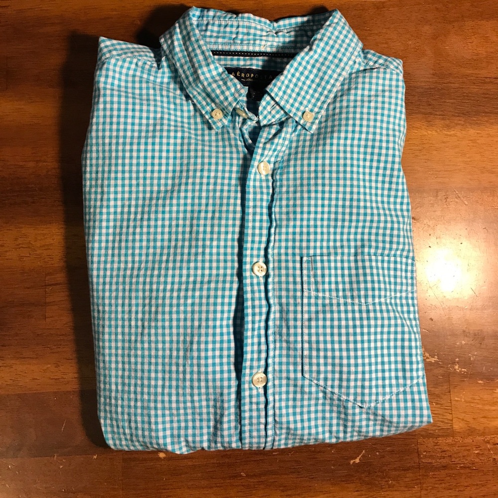 Aeropostale Small Teal Gingham Dress Shirt