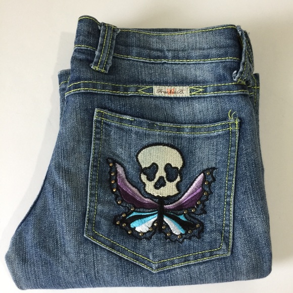 Frankie B. Denim - Frankie B. Skull Butterfly Pocket Straight Jean, 4