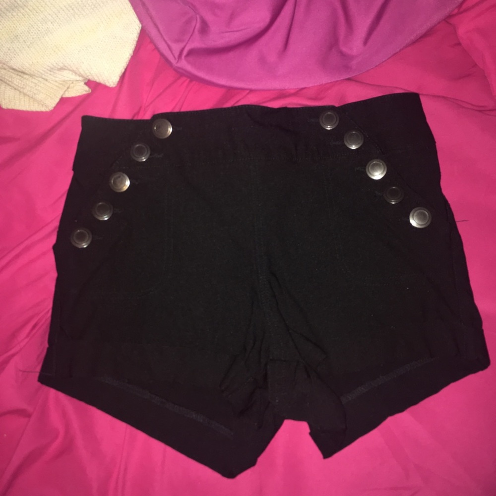 High waisted black shorts with buttons