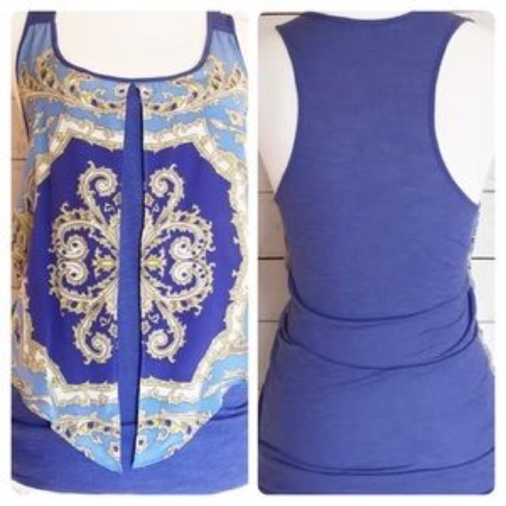 SALE! Anthropologie Scarf Print Blue Boho Top (M)