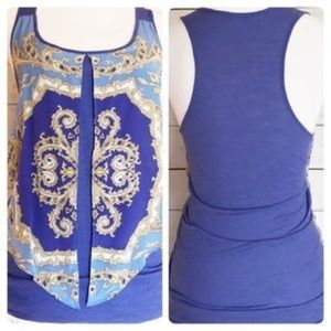 SALE! Anthropologie Scarf Print Blue Boho Top (M)