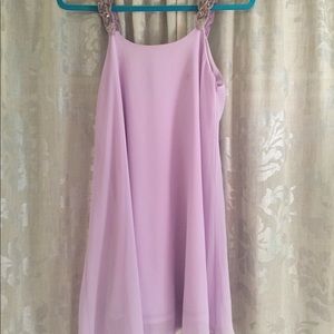 Dusty purple, embellished sleeves, low vback swing