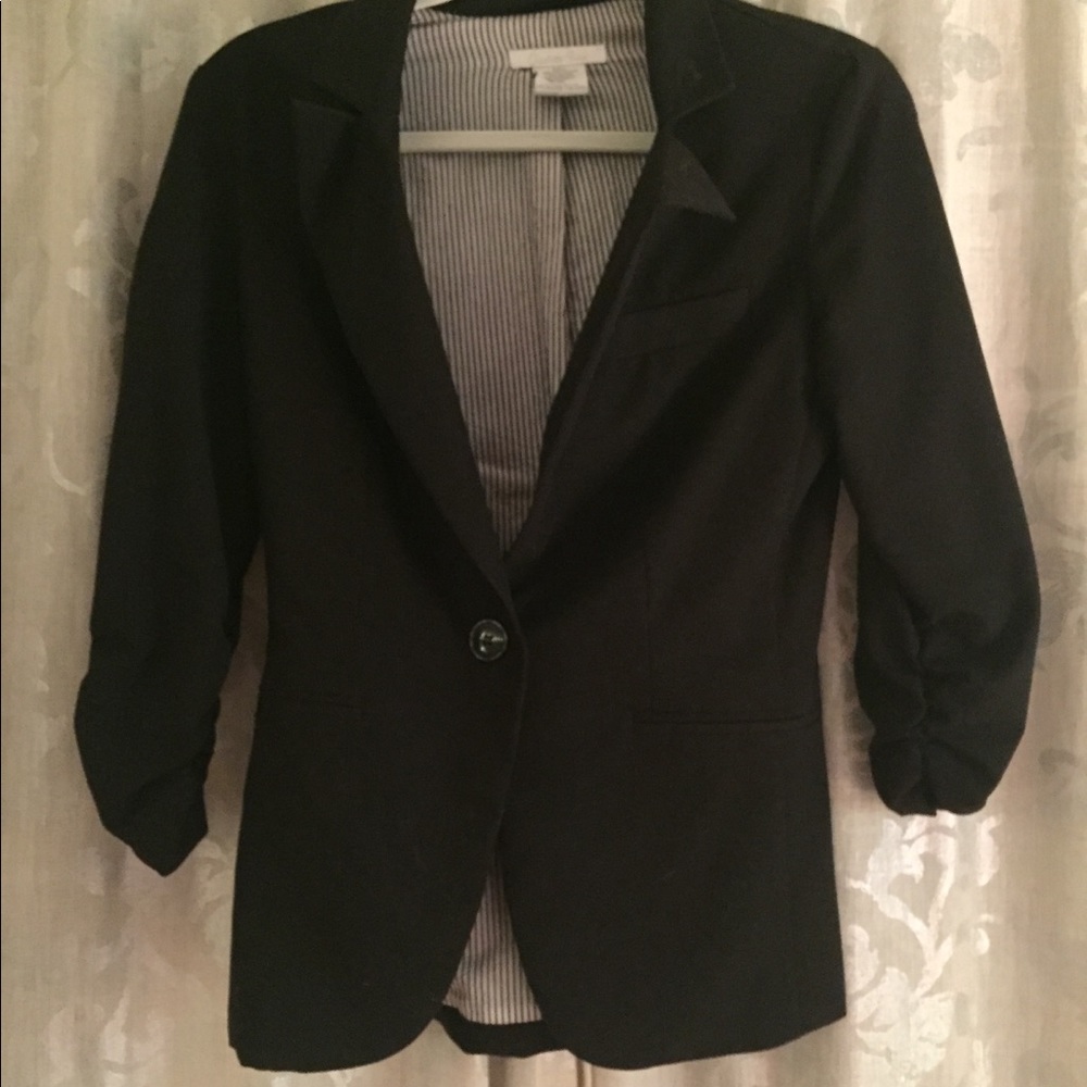 Black, cotton, inside pinstripe blazer