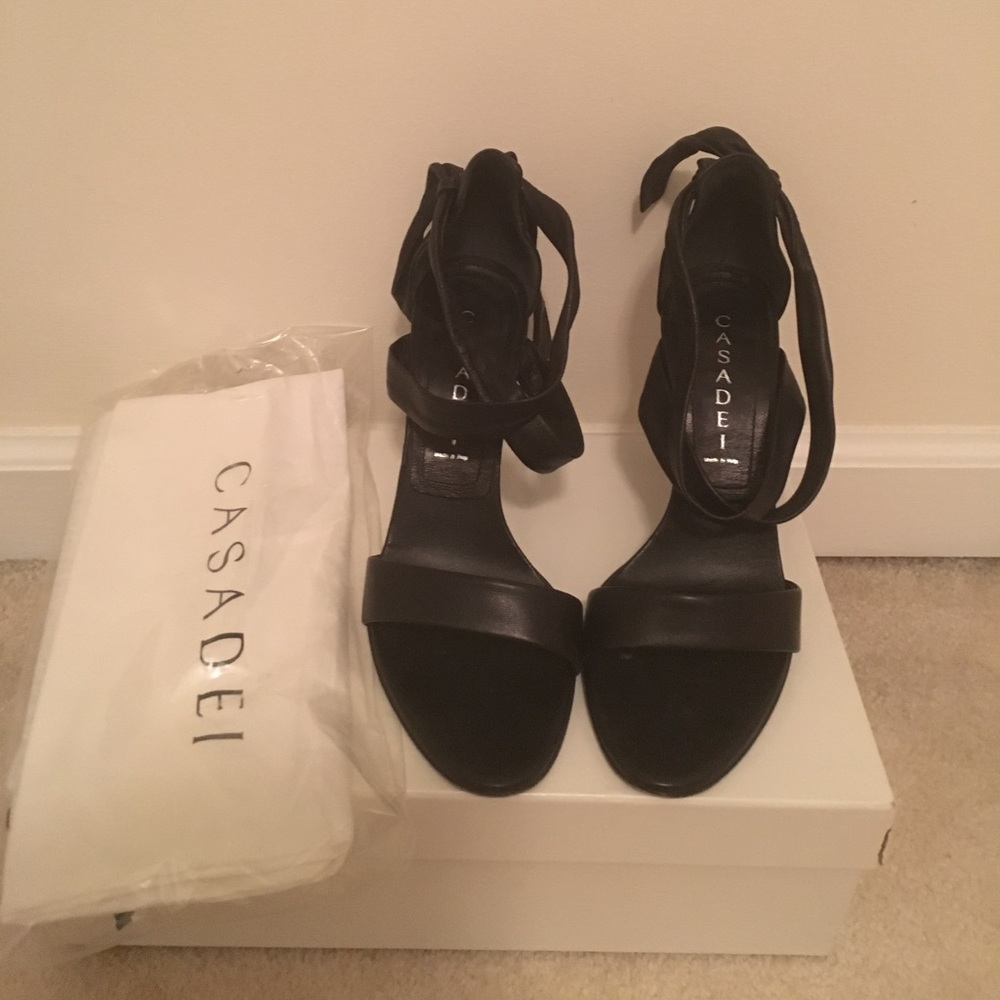 Casadei Black Pellame Hi Ankle Tie Leather heels