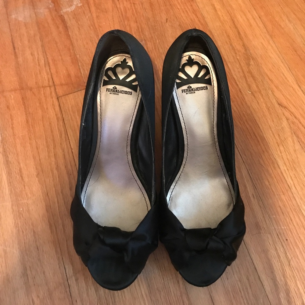 Black satin heels