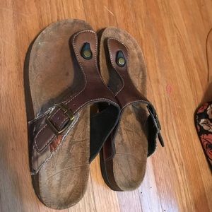 Bronze and camo sandals