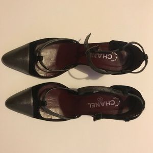 Authentic Chanel Black Satin Pumps High Heel