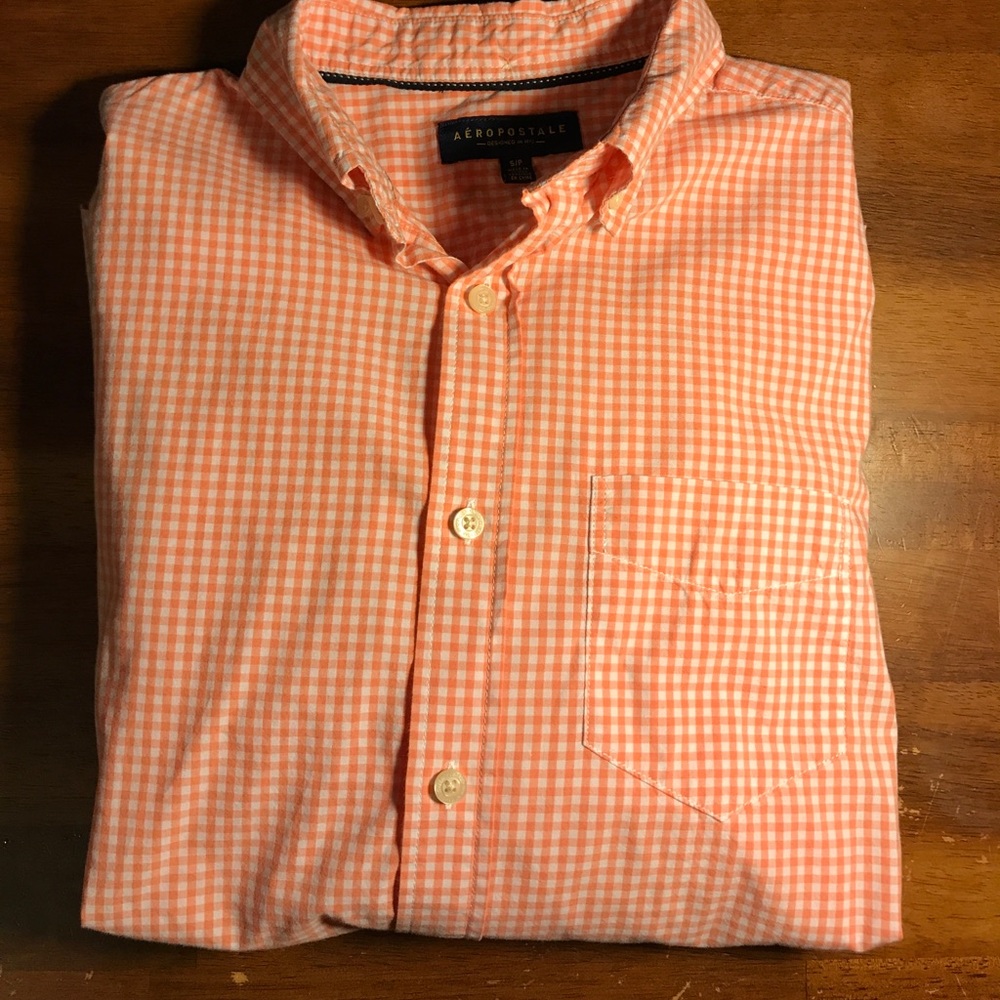 Aeropostale Orange Gingham Shirt Small