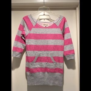 Striped Shirt Sweater with Mid-Length Sleeves