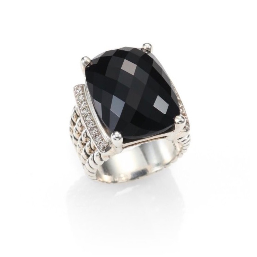 David Yurman Wheaton Ring w/ black onyx&diamonds