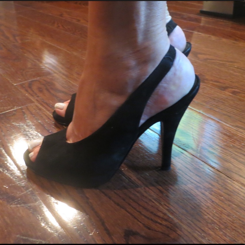Delman Suede Peep Toe Heels