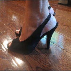 Delman Suede Peep Toe Heels