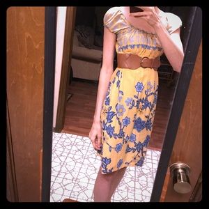 Yellow and blue flower pattern dress