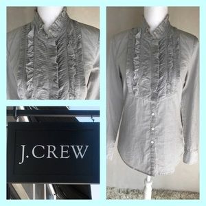 J.Crew Pinstriped Ruffle Button Up Blouse