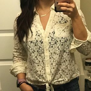 Lace button down top
