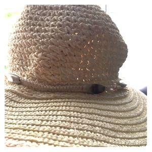 White straw hat with beads