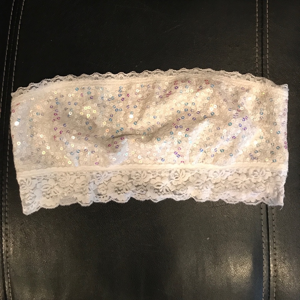 PINK white sequin bandeau with lace back