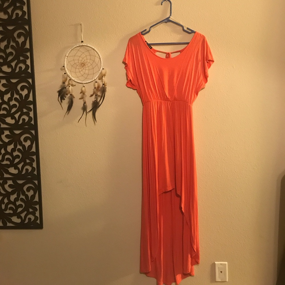 Coral High Low Key-hole Dress