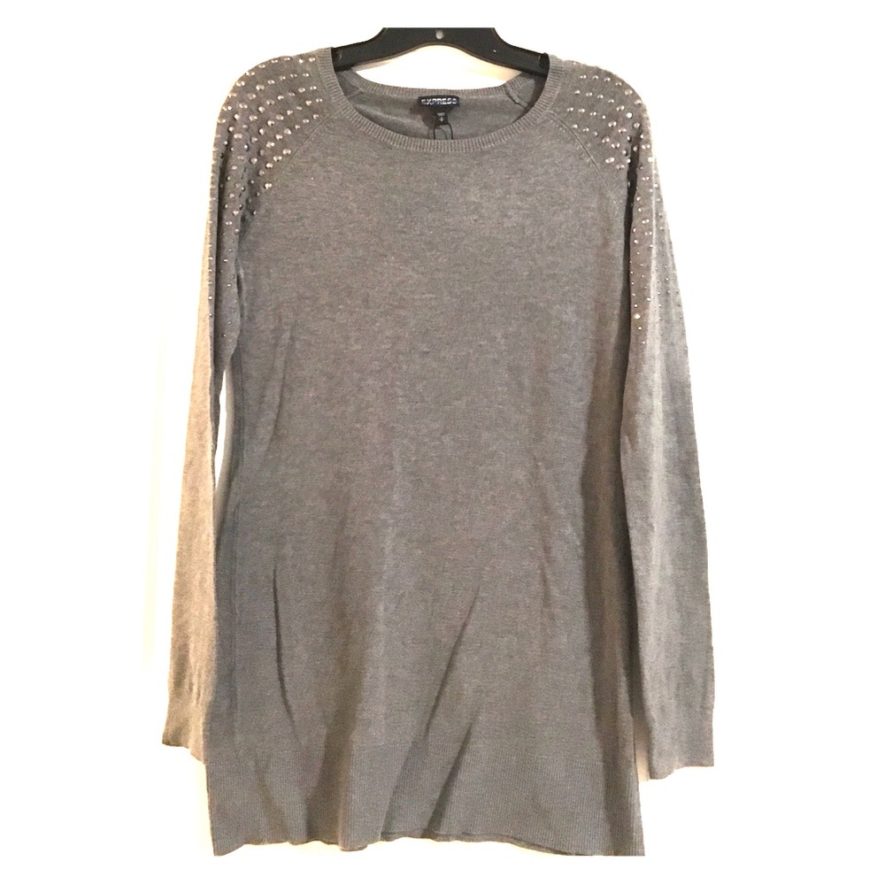 Grey sweater with silver studs on the shoulder