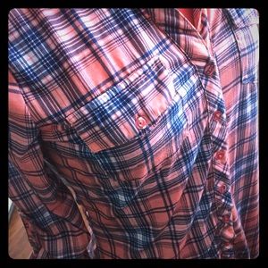 Pink plaid dress shirt with no belt