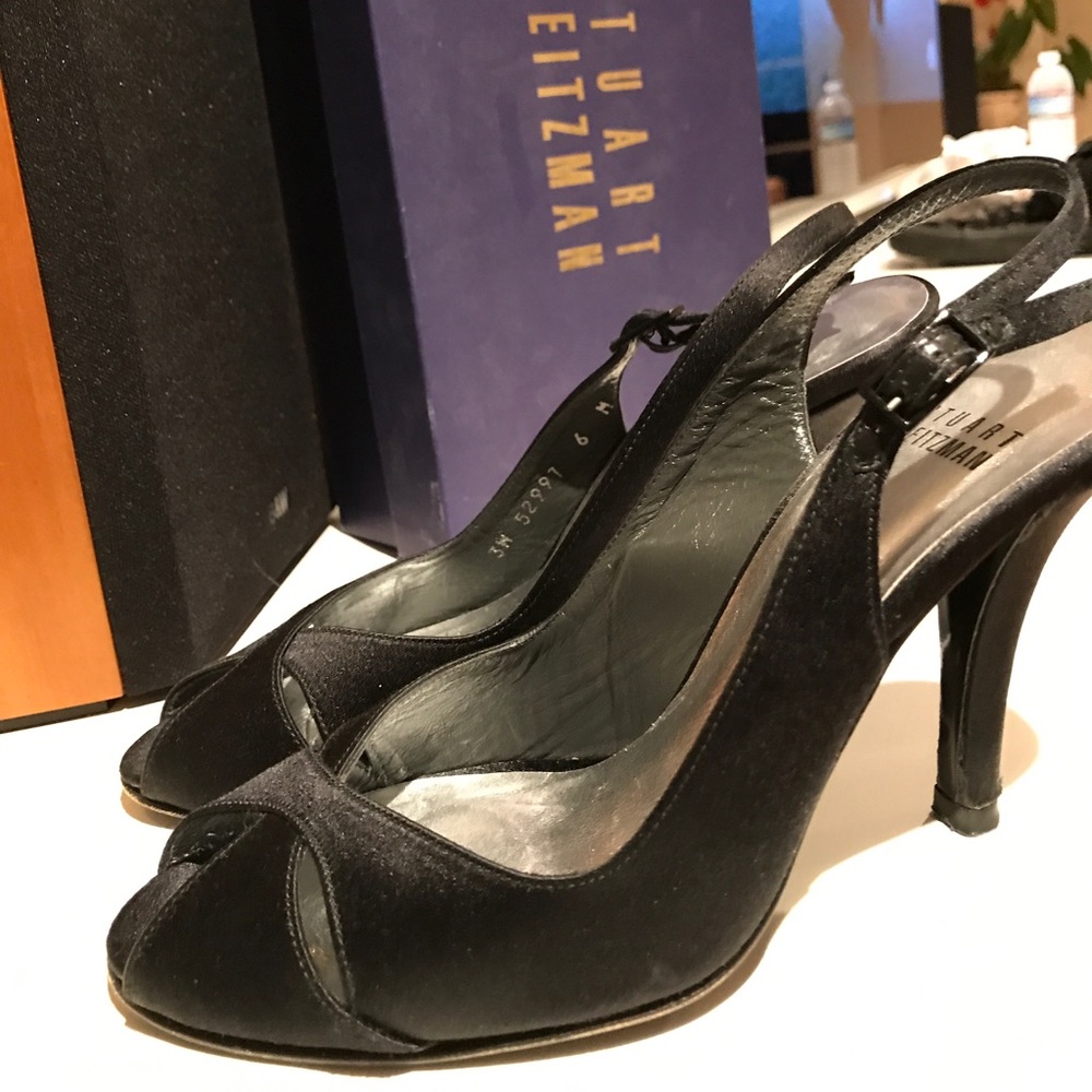 Stuart Weitzman, Size 6 Black Satin Evening Heels