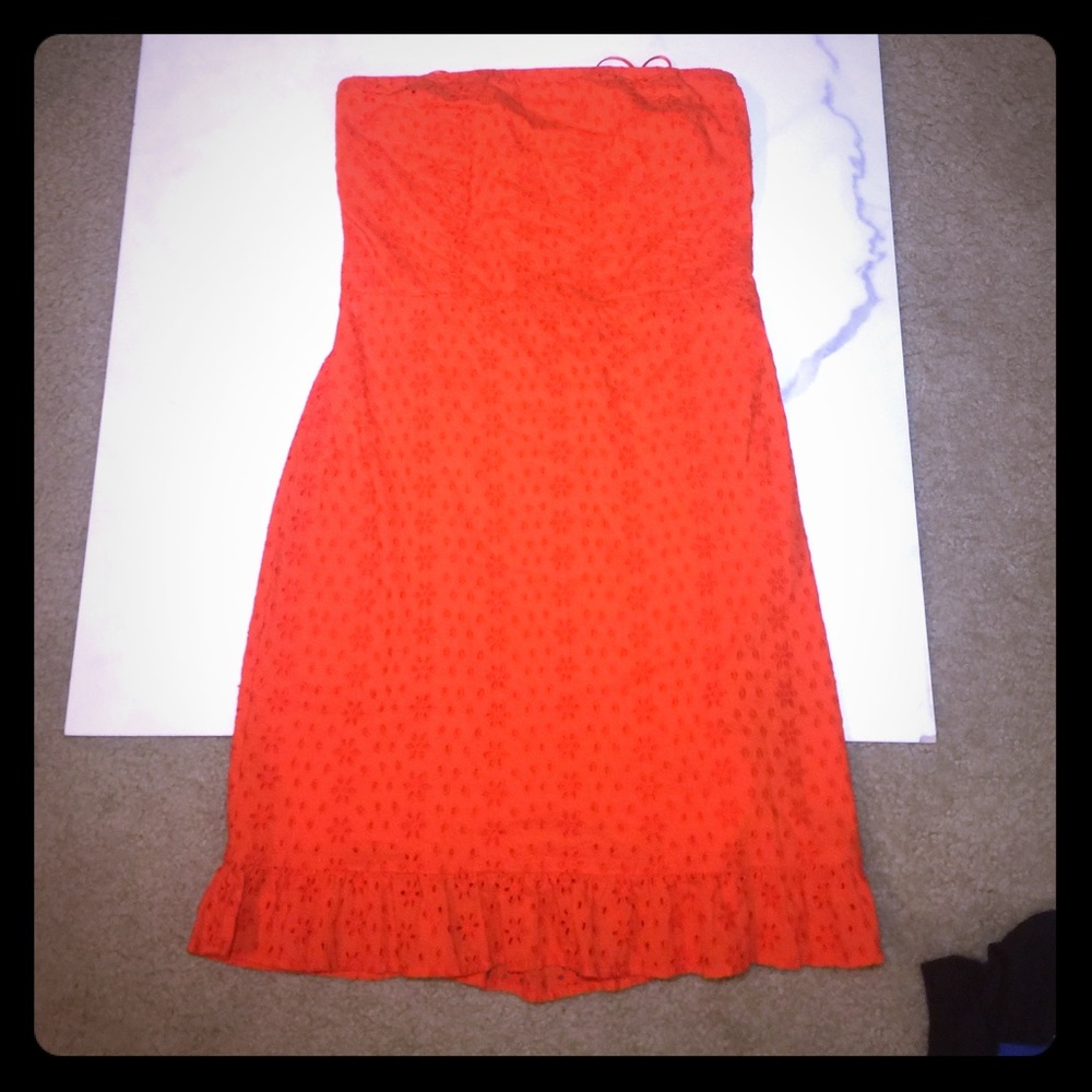 Coral Eyelet Strapless Dress