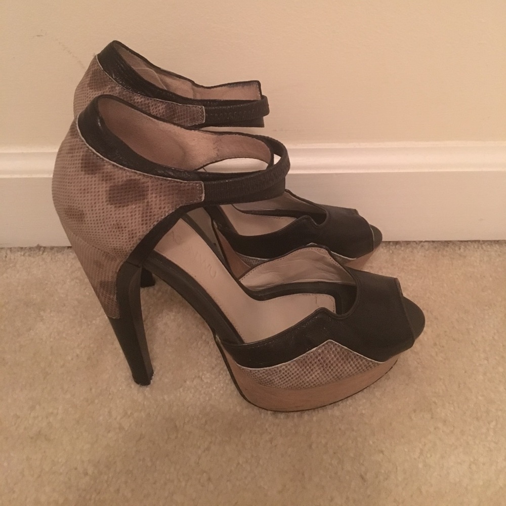 Jason Wu platform peep toe snake skin heels