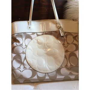 COACH Tan & White Large Tote