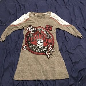 Affliction grey 3 quarter sleeve tee
