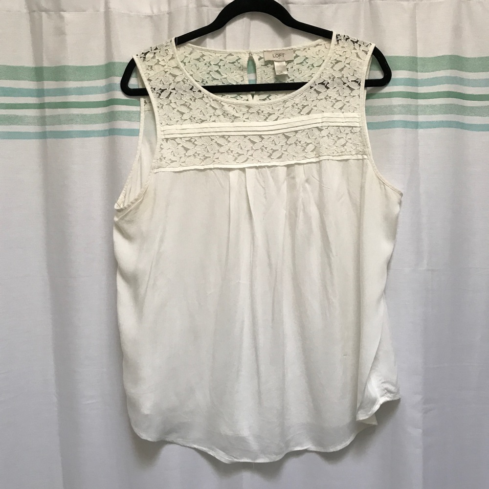 LOFT Off White Lace Accent Blouse - Sz Large