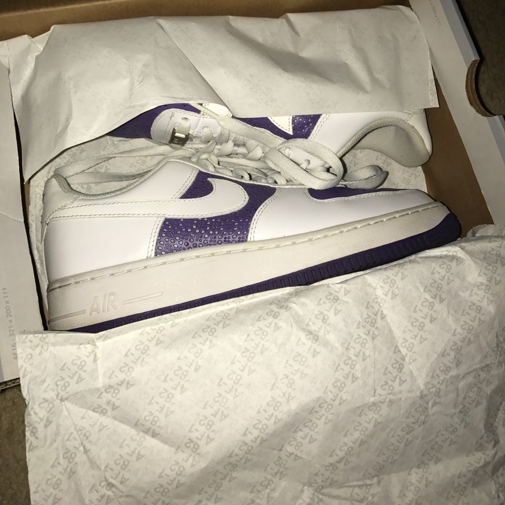Women's purple and white nike Air Force ones!