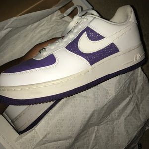 purple and white nike air force ones