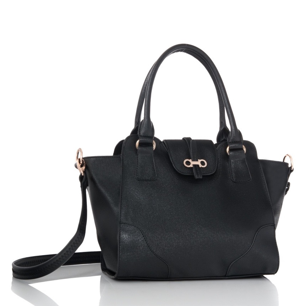 Black leather handbag satchel