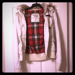 Abercrombie and Fitch White Fur Hooded Coat