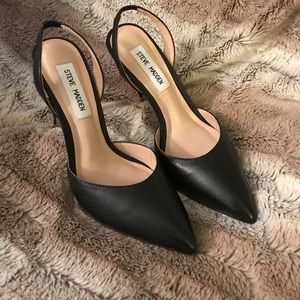 Black Leather Slingbacks