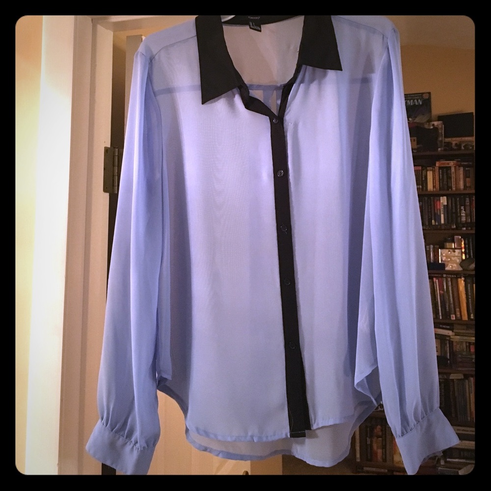 Forever 21 Blue long sleeve translucent blouse