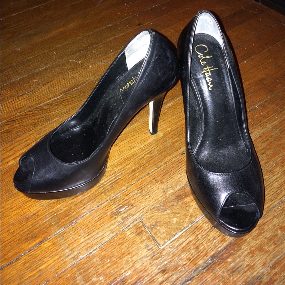 Black peep toe platform heels