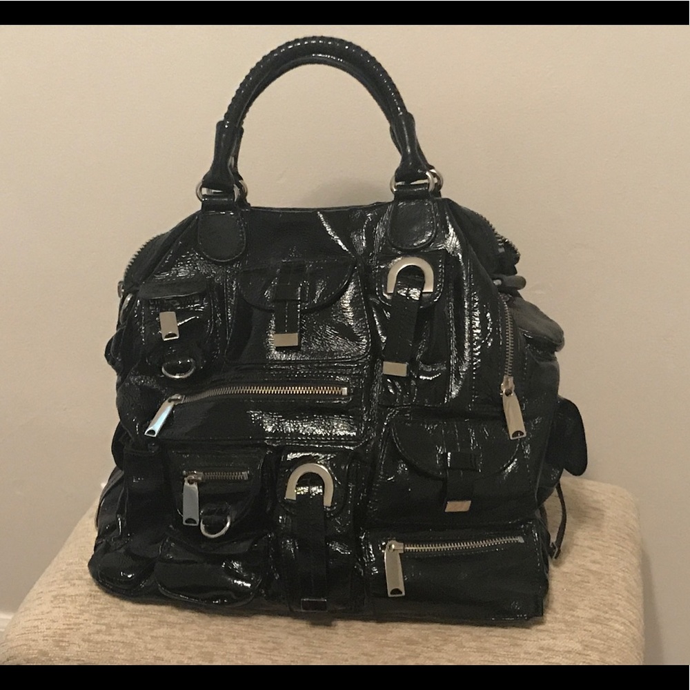 Cynthia Rowley patent leather, multi pocket bag