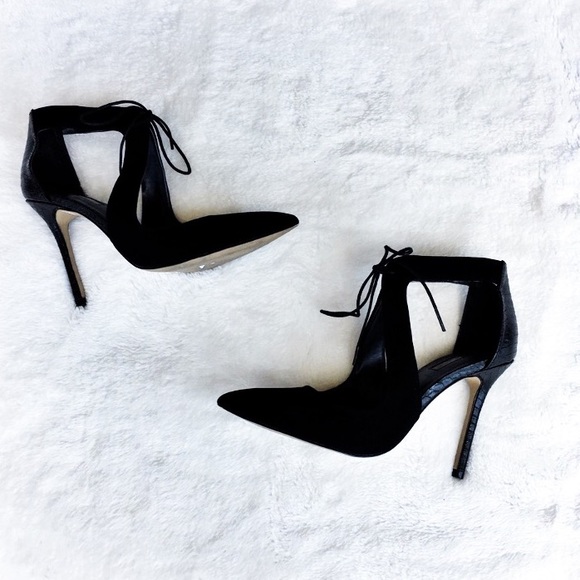 Topshop Shoes - Topshop black suede ankle tie cutout heels 7 NWOT