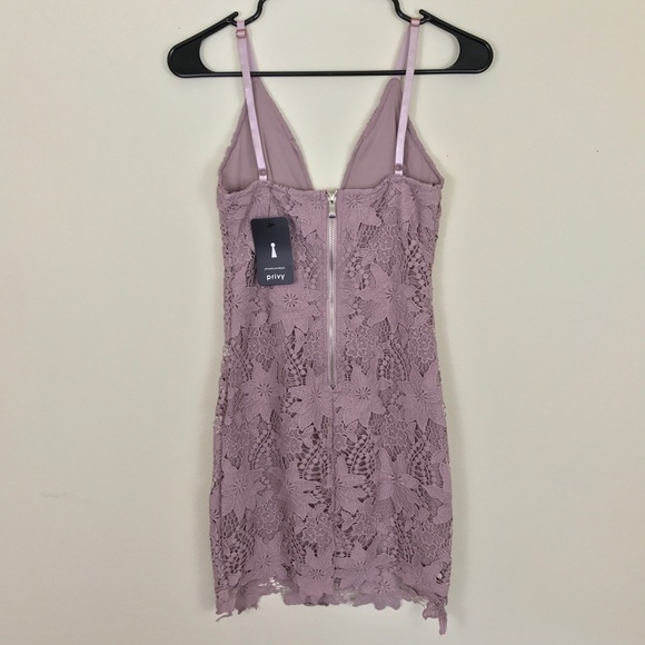Lavender Plunging Neckline Lace Mini Bodycon Dress - Picture 3 of 3