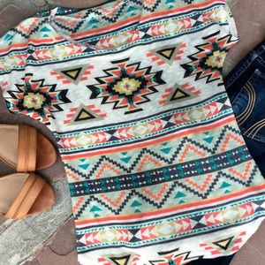 Short Sleeve Aztec Print Sweater