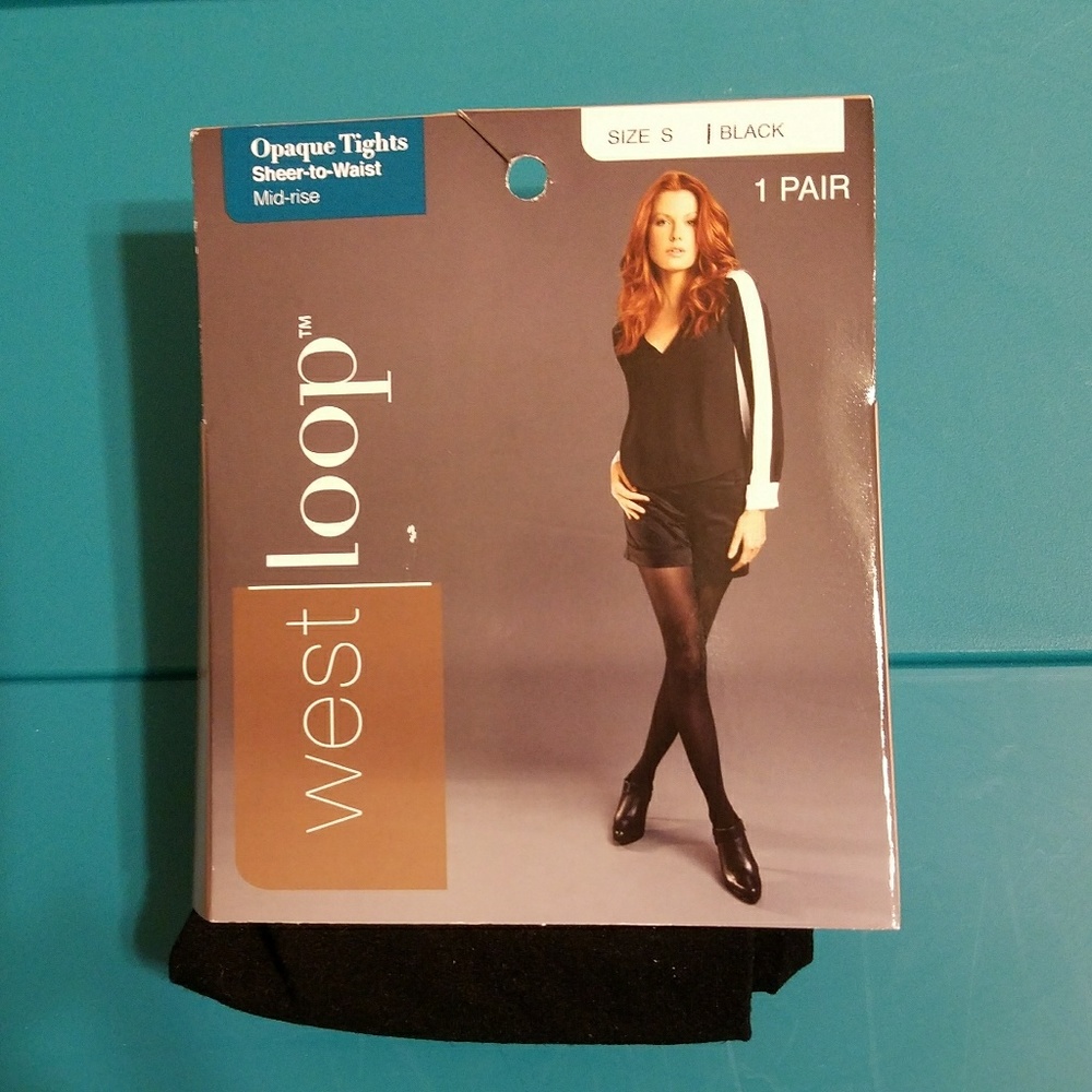 NWT West Loop Black Opaque Tights Sheer-to-waist