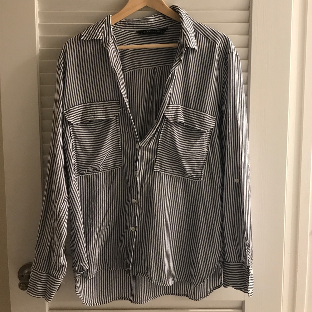 Zara button down stripe top