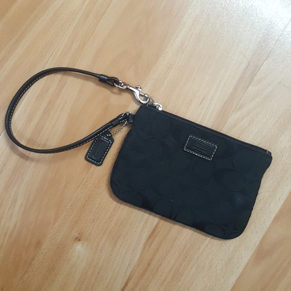 Coach Handbags - COACH Small Black Logo Zipper Wristlet